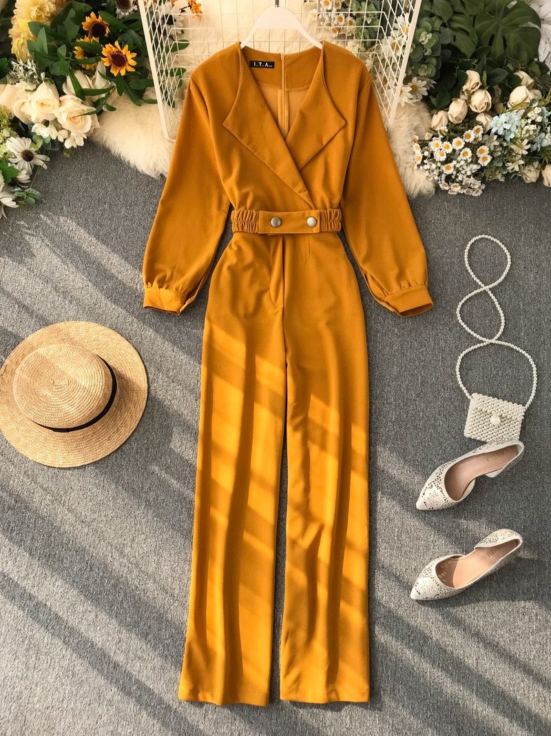 Office Lady  Elegant Jumpsuit Bandage High Waist Spring Autumn Casual Loose Overalls For Women