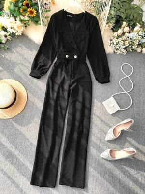 Office Lady  Elegant Jumpsuit Bandage High Waist Spring Autumn Casual Loose Overalls For Women