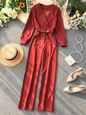 Office Lady  Elegant Jumpsuit Bandage High Waist Spring Autumn Casual Loose Overalls For Women