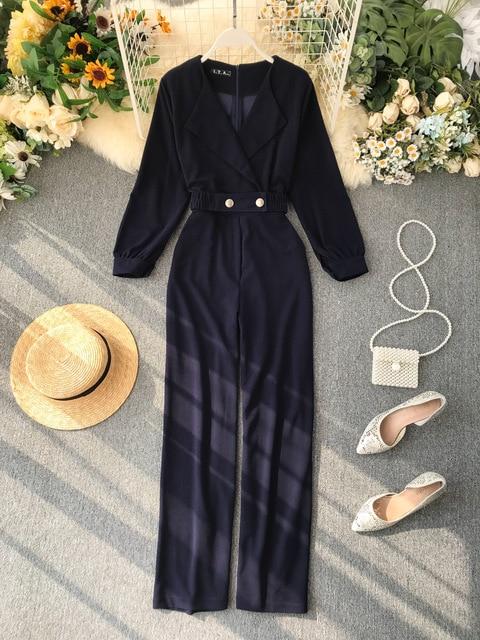 Office Lady  Elegant Jumpsuit Bandage High Waist Spring Autumn Casual Loose Overalls For Women