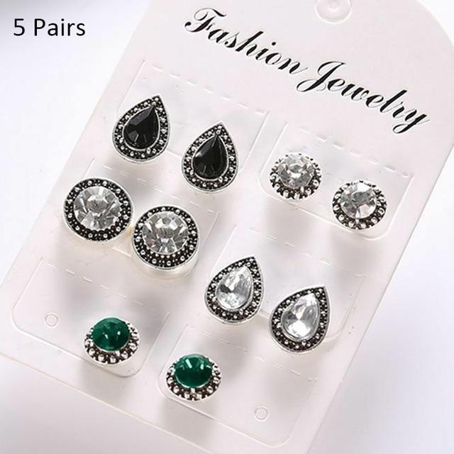 12/ 9 Pairs/Set Women's Pearl Flower Crystal Studs Earrings