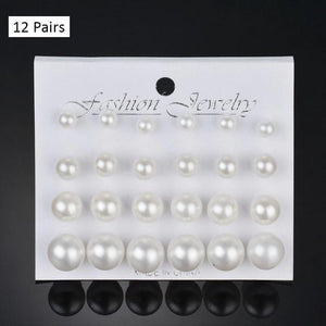 12/ 9 Pairs/Set Women's Pearl Flower Crystal Studs Earrings