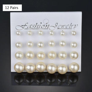 12/ 9 Pairs/Set Women's Pearl Flower Crystal Studs Earrings