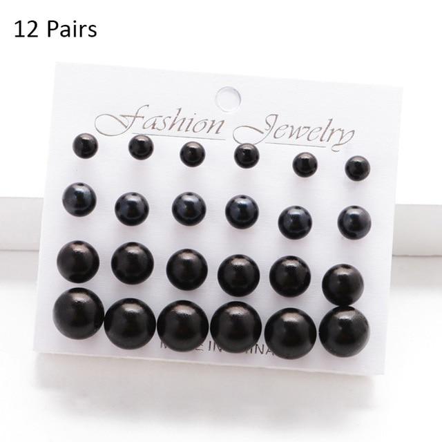 12/ 9 Pairs/Set Women's Pearl Flower Crystal Studs Earrings