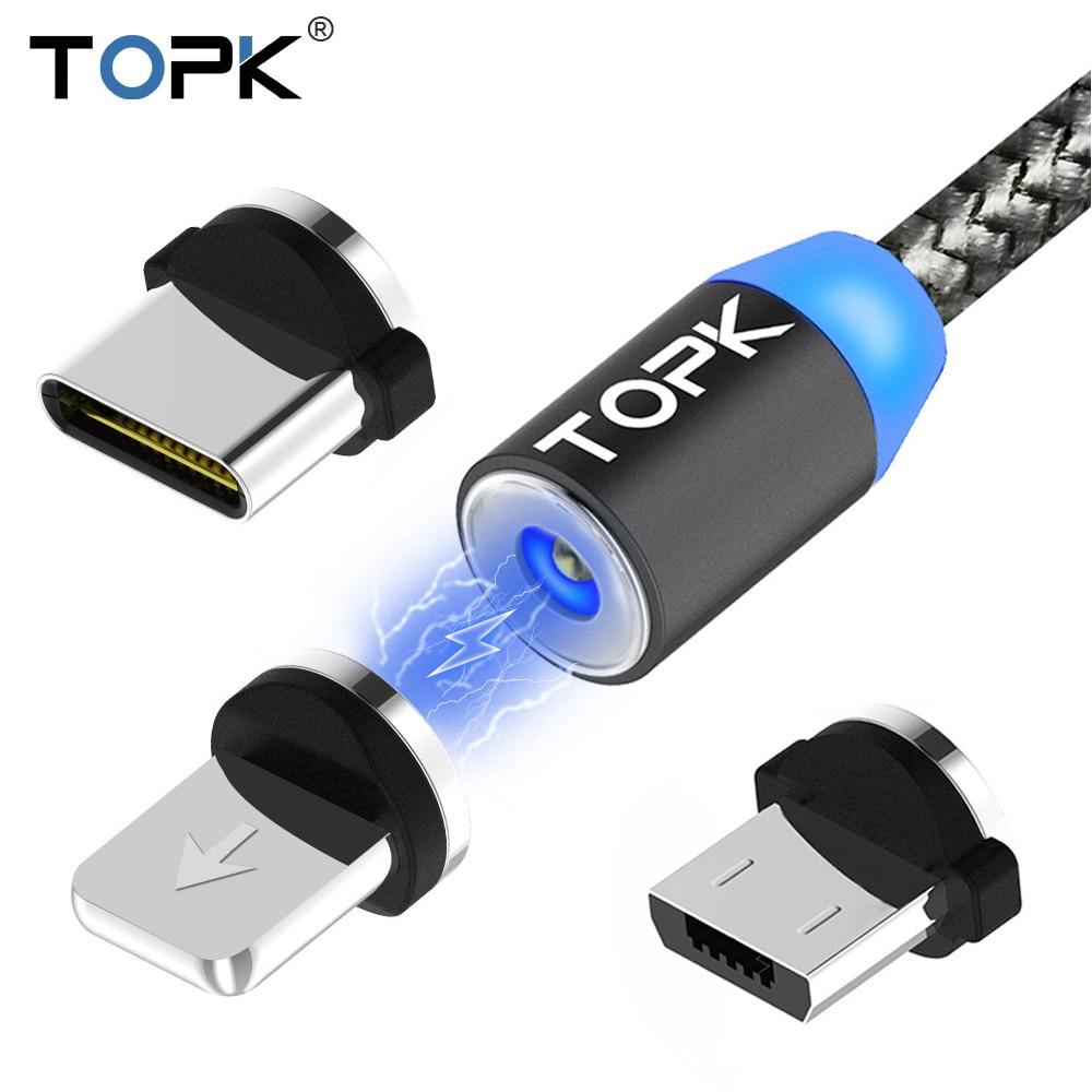 TOPK AM17 1M LED Magnetic USB Cable for iPhone Xs Max 8 7 6 & USB Type C Cable & Micro USB Cable for Samsung Xiaomi LG USB C