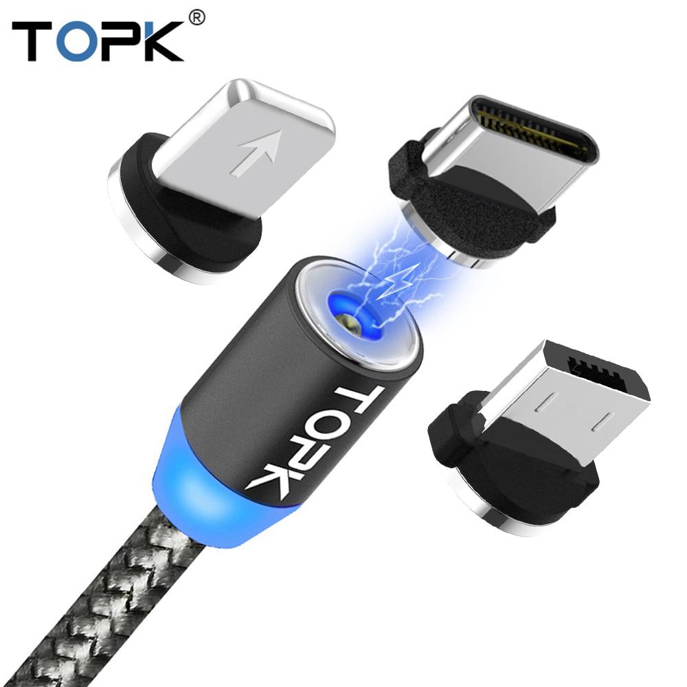 TOPK AM17 LED Magnetic USB Cable / Micro USB / Type-C For iPhone X Xs Max Magnet Charger for Samsung Xiaomi Pocophone USB C