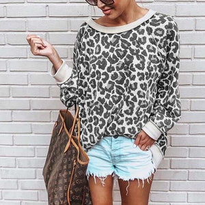 2020 New Spring  Women Sweatshirt Round Neck Print Leopard Jersey Loose Shirt 5 Colors Women Pullovers Tops