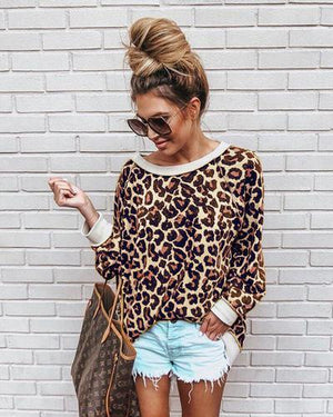 2020 New Spring  Women Sweatshirt Round Neck Print Leopard Jersey Loose Shirt 5 Colors Women Pullovers Tops