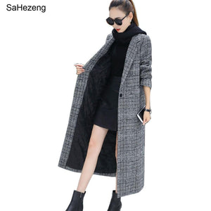 Women Wool Coat Plaid Women Loose Long Single Breasted Woolen Coats Spring Coat Woolen Overcoat Autumn Wool Jackets Trench WJ54