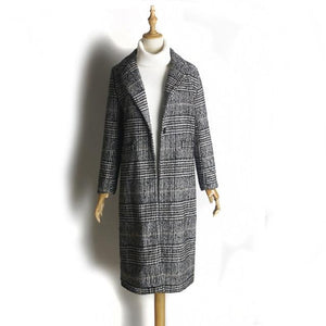 Women Wool Coat Plaid Women Loose Long Single Breasted Woolen Coats Spring Coat Woolen Overcoat Autumn Wool Jackets Trench WJ54