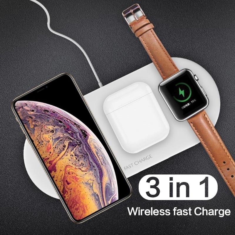 3 in 1 10W Qi Wireless Charger for iPhone XR Samsung Fast Wireless Charging Station for Apple watch 4 3 2 1 Airpods Charger Dock