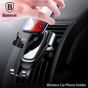 Baseus car phone holder 10w qi wireless charger for iPhone X Samsung S10 S9 S8 phone holder car phone charger in air vent