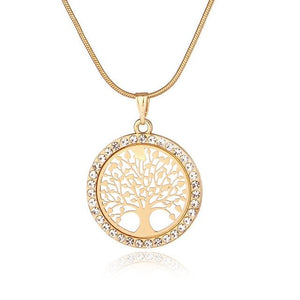 Hot Tree of Life Crystal Round Small Pendant Necklace