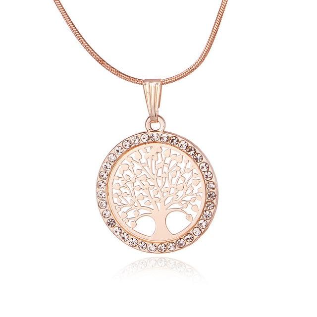 Hot Tree of Life Crystal Round Small Pendant Necklace