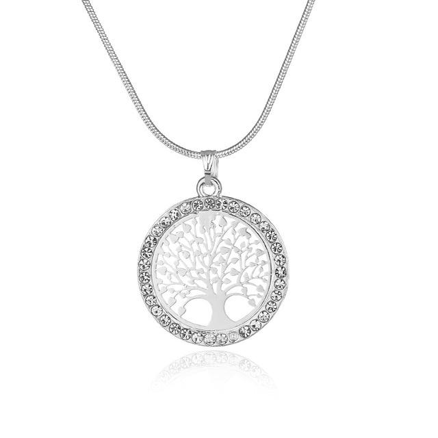 Hot Tree of Life Crystal Round Small Pendant Necklace