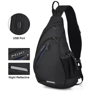 Mixi Men One Shoulder Backpack Women Sling Bag USB Boys Cycling Bag