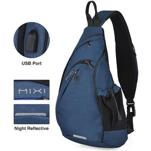 Mixi Men One Shoulder Backpack Women Sling Bag USB Boys Cycling Bag