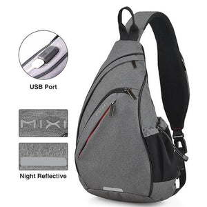 Mixi Men One Shoulder Backpack Women Sling Bag USB Boys Cycling Bag