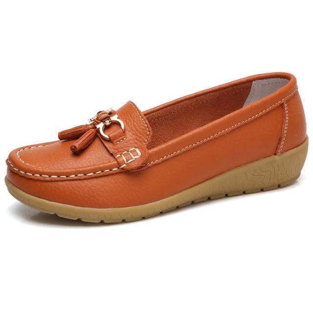 Women Shoes Loafers Genuine Leather Women Flats Slip On