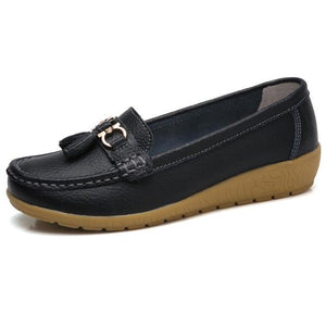 Women Shoes Loafers Genuine Leather Women Flats Slip On