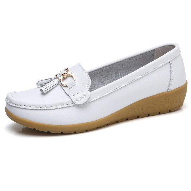 Women Shoes Loafers Genuine Leather Women Flats Slip On