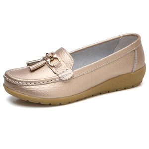 Women Shoes Loafers Genuine Leather Women Flats Slip On