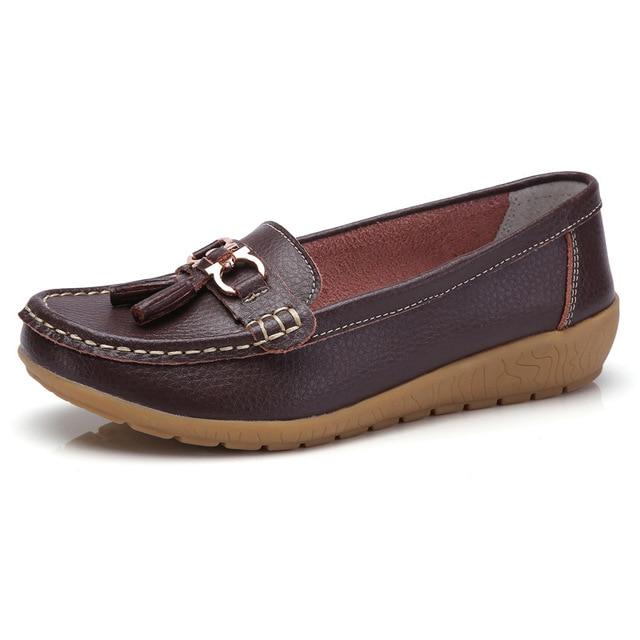 Women Shoes Loafers Genuine Leather Women Flats Slip On