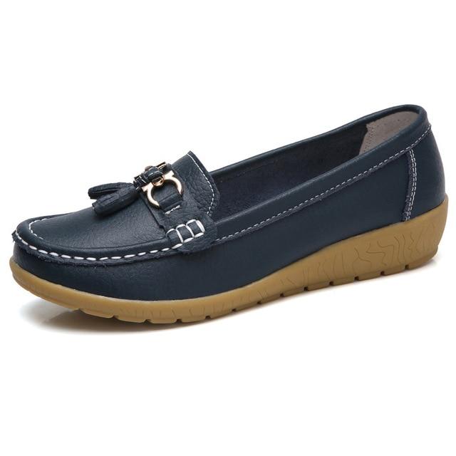 Women Shoes Loafers Genuine Leather Women Flats Slip On