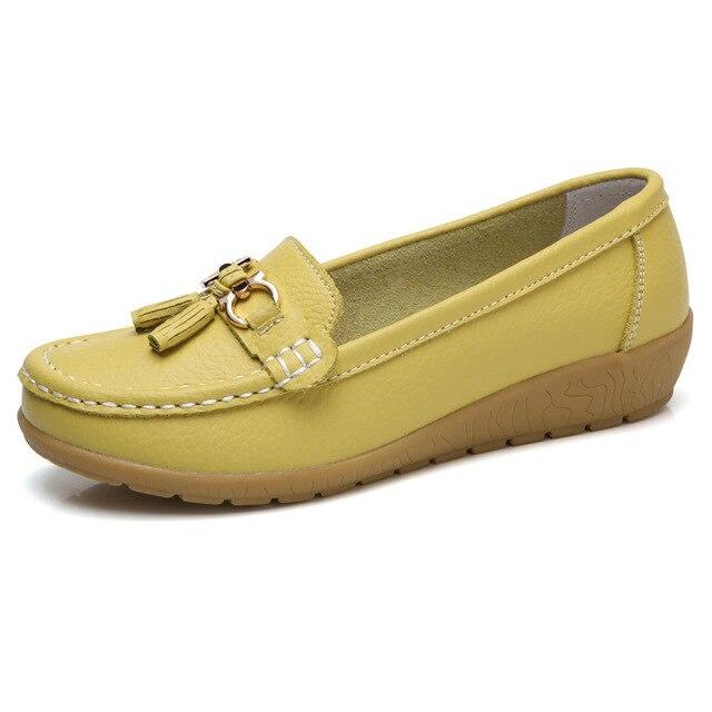 Women Shoes Loafers Genuine Leather Women Flats Slip On