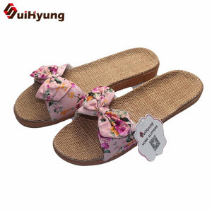 Women Flax Slippers Summer Casual Slides Beach Flip Flops