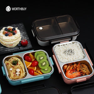 WORTHBUY Japanese Lunch Box With Compartment 304 Stainless Steel Bento Box For Kids School Food Container Leak-proof Food Box