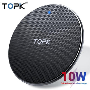 TOPK Wireless Charger for iPhone Xs Max X 8 Plus 10W Fast Charging Pad for Samsung Note 9 Note 8 S10 Plus