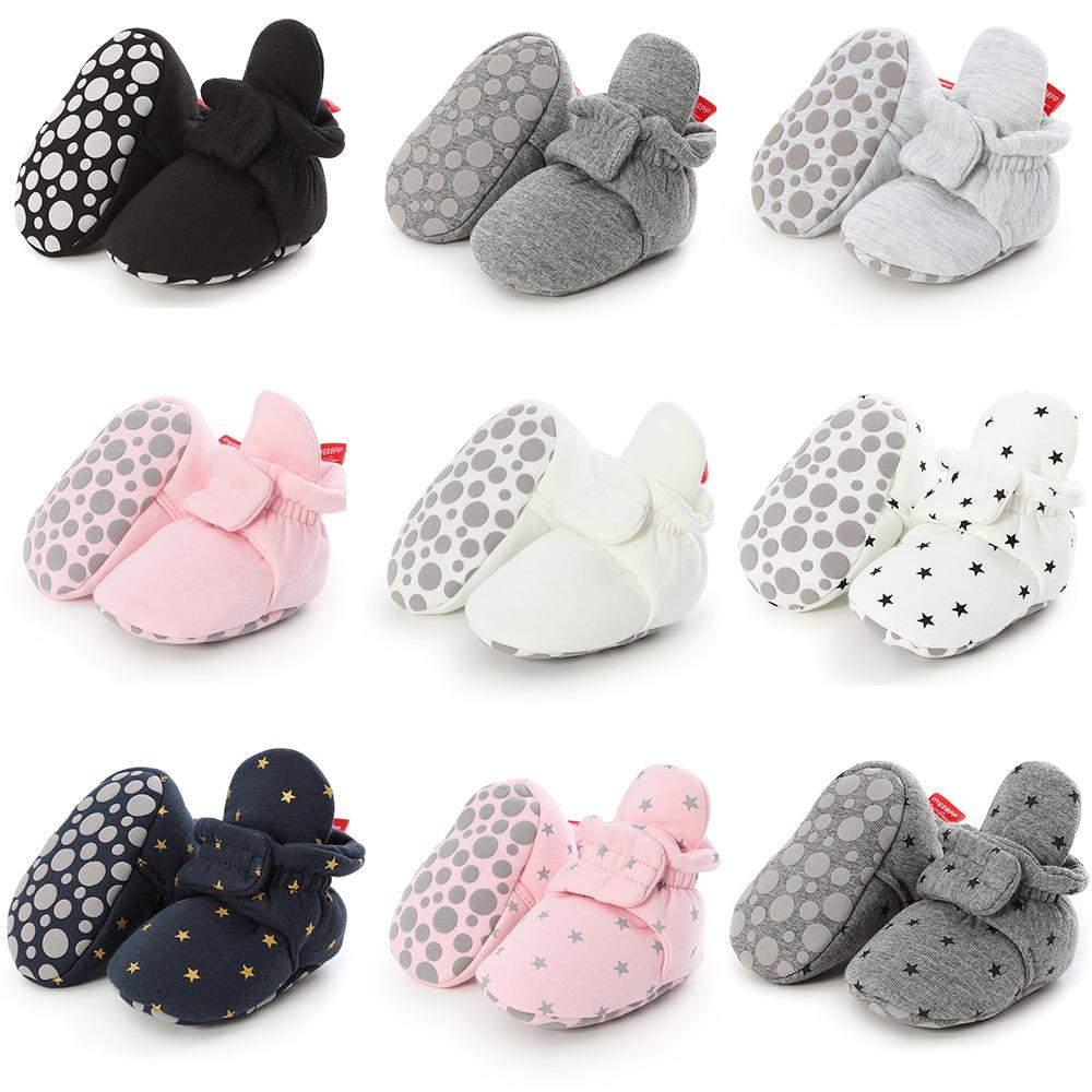 Newborn Baby Socks Shoes Boy Girl Star Toddler First Walkers Booties Cotton Comfort Soft Anti-slip Warm Infant Crib Shoes