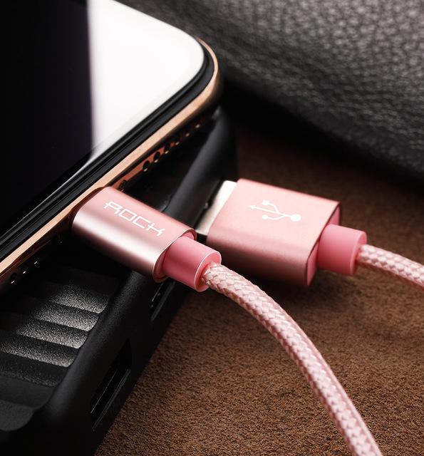 ROCK 3.1A Metal Nylon Braided Phone Cable for iPhone Fast Charger Lighting USB Cables For iPhone 11 X 8 7 6 Pro Max Plus iPad