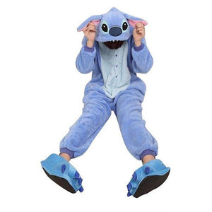 Cartoon Jumpsuit Stitch Pajamas Women Men Sleepwear Onesies Unisex Adult Cosplay Costume Party Kigurumi Set Home Clothes Flannel