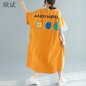 Plus Size Patchwork Long T Shirt Dress Women 2020 Summer Korean Loose Cotton Ladies Dresses Oversized Print Dress 5XL 6XL 7XL