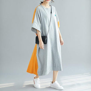 Plus Size Patchwork Long T Shirt Dress Women 2020 Summer Korean Loose Cotton Ladies Dresses Oversized Print Dress 5XL 6XL 7XL