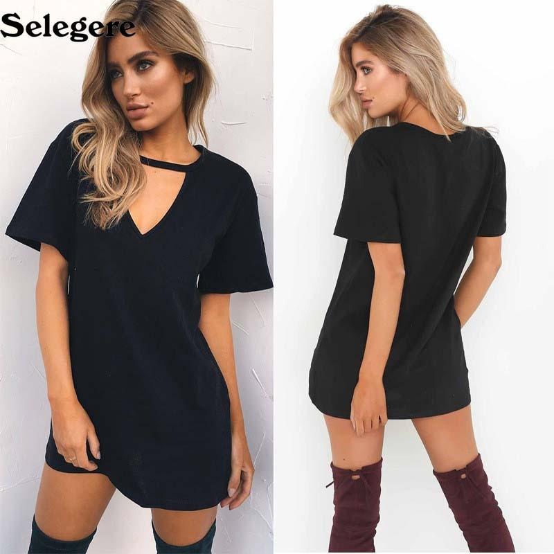 1pc 2019 Women Summer Short Sleeve Tshirt Dress Hanging V-neck Casual Sexy Halter Loose Mini Tee Dress 3XL