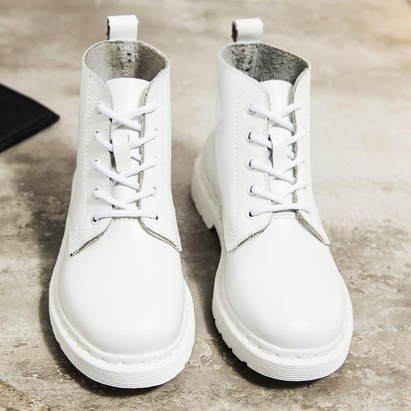 Genuine Leather Women white ankle Boots motorcycle Boots