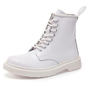 Genuine Leather Women white ankle Boots motorcycle Boots