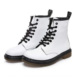 Genuine Leather Women white ankle Boots motorcycle Boots