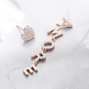 Cubic Zircon AMORE Letters Heart Earring For Women Italy LOVE Dangler