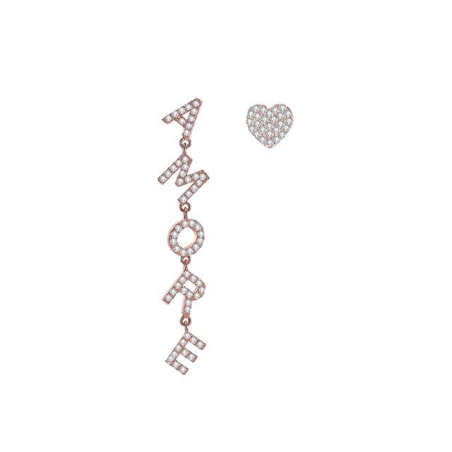 Cubic Zircon AMORE Letters Heart Earring For Women Italy LOVE Dangler