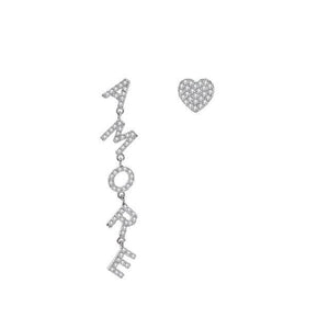 Cubic Zircon AMORE Letters Heart Earring For Women Italy LOVE Dangler