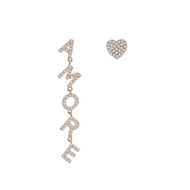 Cubic Zircon AMORE Letters Heart Earring For Women Italy LOVE Dangler