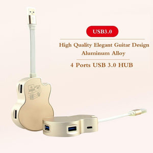 USB 3.0 Hub Creative Elegant Guitar Shape 4 Ports Multi USB Mini Splitter Adapter with Micro USB Power Port for Mac PC Laptop