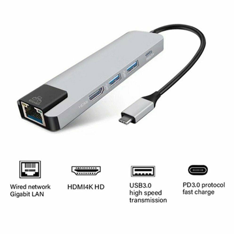 5 in 1 USB Type C Hub Hdmi 4K USB C Hub to Gigabit Ethernet Rj45 Lan Adapter for Mac book Pro Thunderbolt 3 USB-C Charge