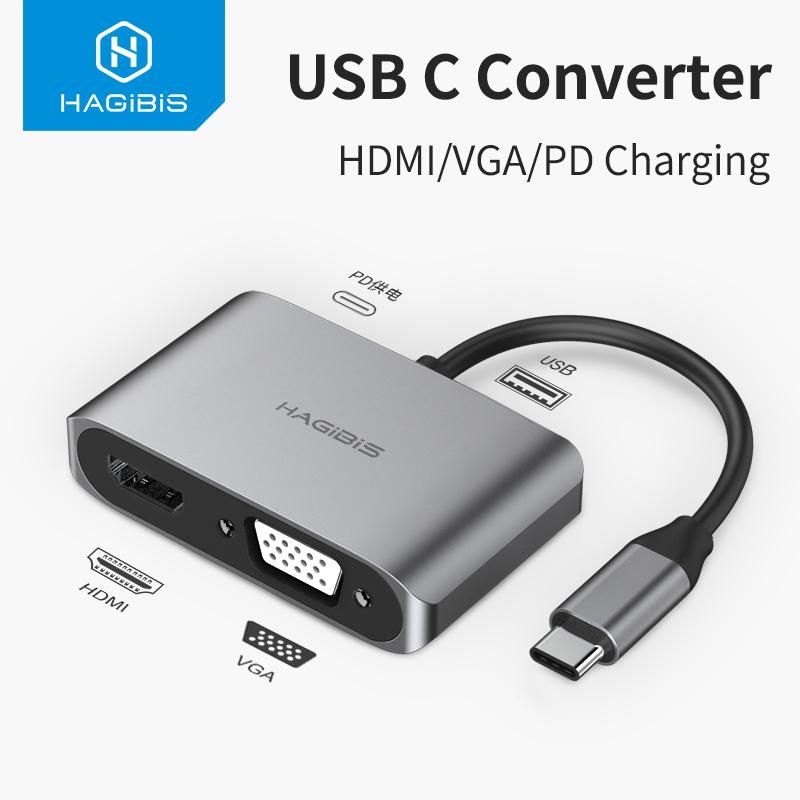 Hagibis USB C HDMI VGA Adapter Type C to HDMI 4K Thunderbolt 3 for Samsung Galaxy S10/S9/S8 Huawei Mate 20/P30 Pro USB C To HDMI