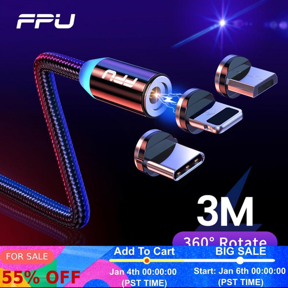 FPU 3m Magnetic Micro USB Cable For iPhone Samsung Android Mobile Phone Fast Charging USB Type C Cable Magnet Charger Wire Cord