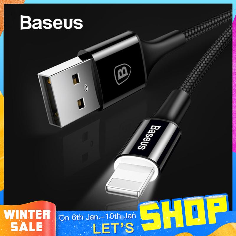 Baseus LED lighting Charger Cable For iPhone X 8 7 USB Cable For iPhone iPad Fast Charging Charger Cable Mobile Phone Data Cable